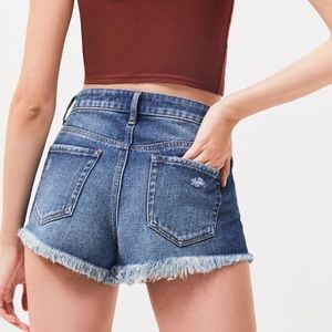 PacSun High Rise Dark Wash Frayed Hem Shorts
